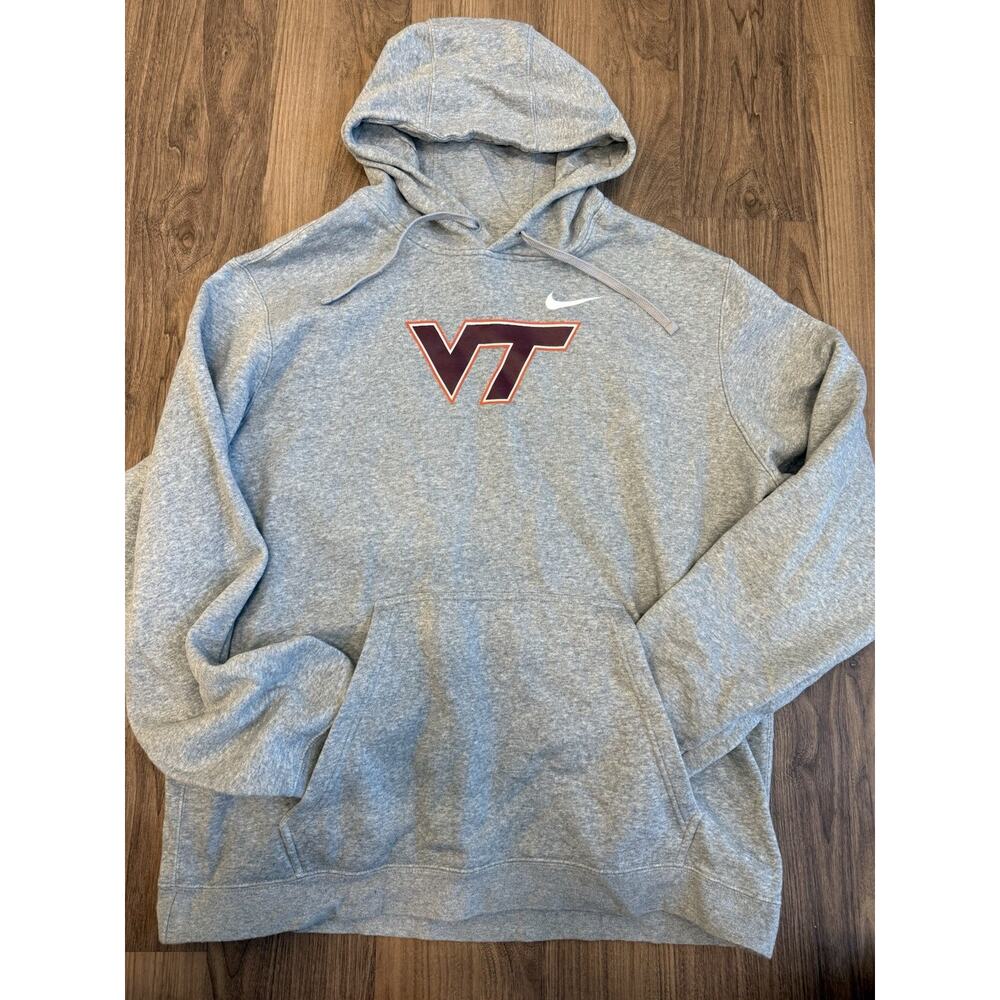 Nike Virginia Tech Hokies Hoodie Men’s Size XXL Grey Sweatshirt Center Swoosh